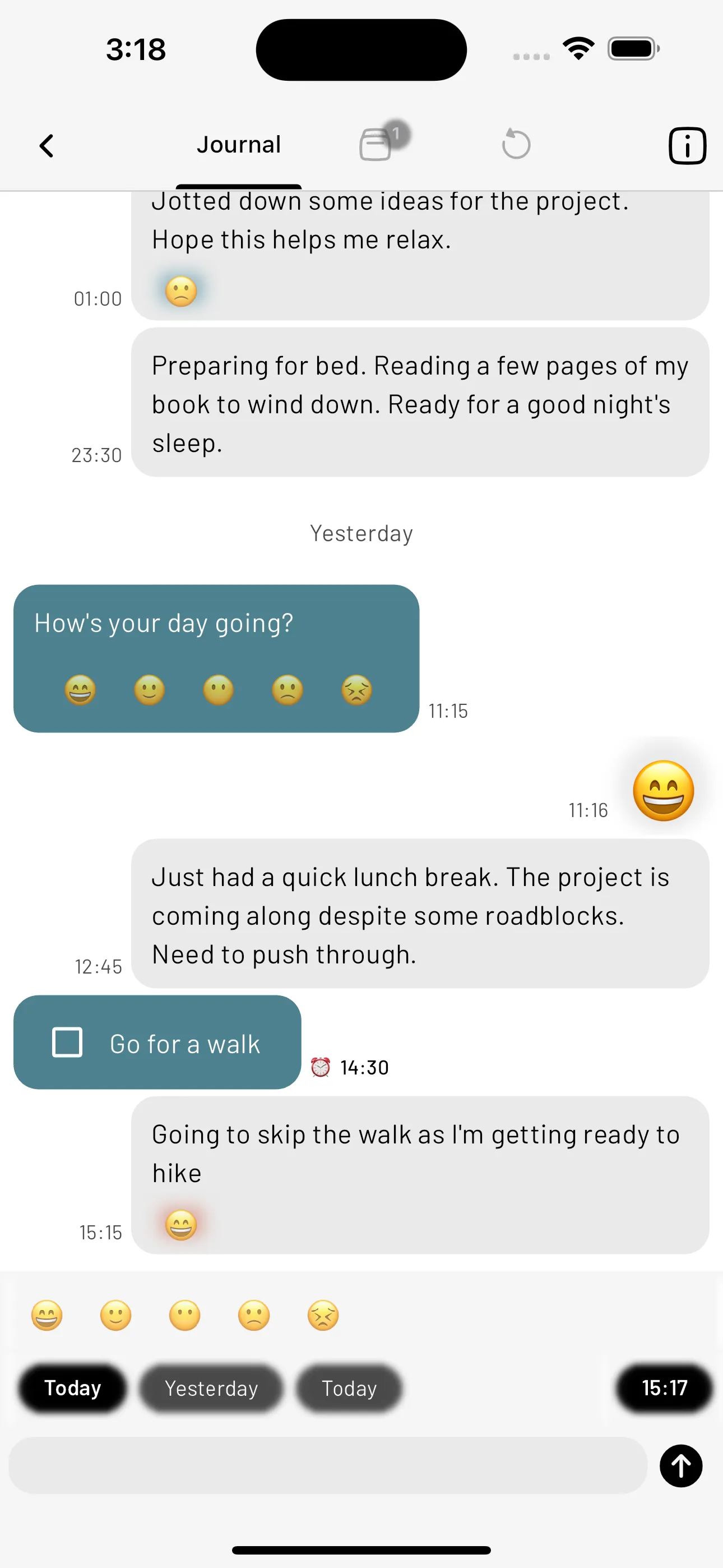 tetrify journal chat interface